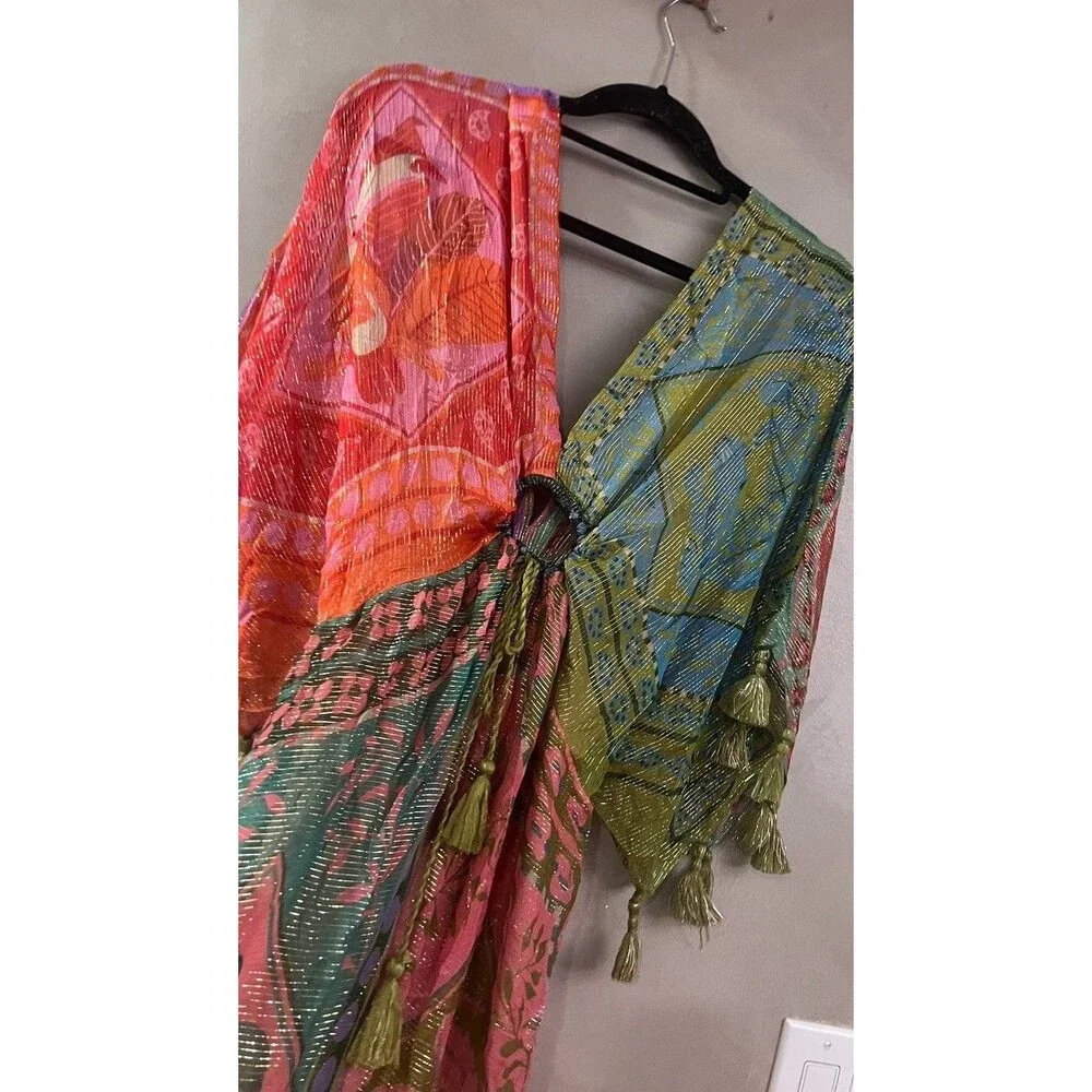 FARM Rio Multicolor Patchwork Midi Dress in Teal, Coral & Mustard - Picture 6 of 8